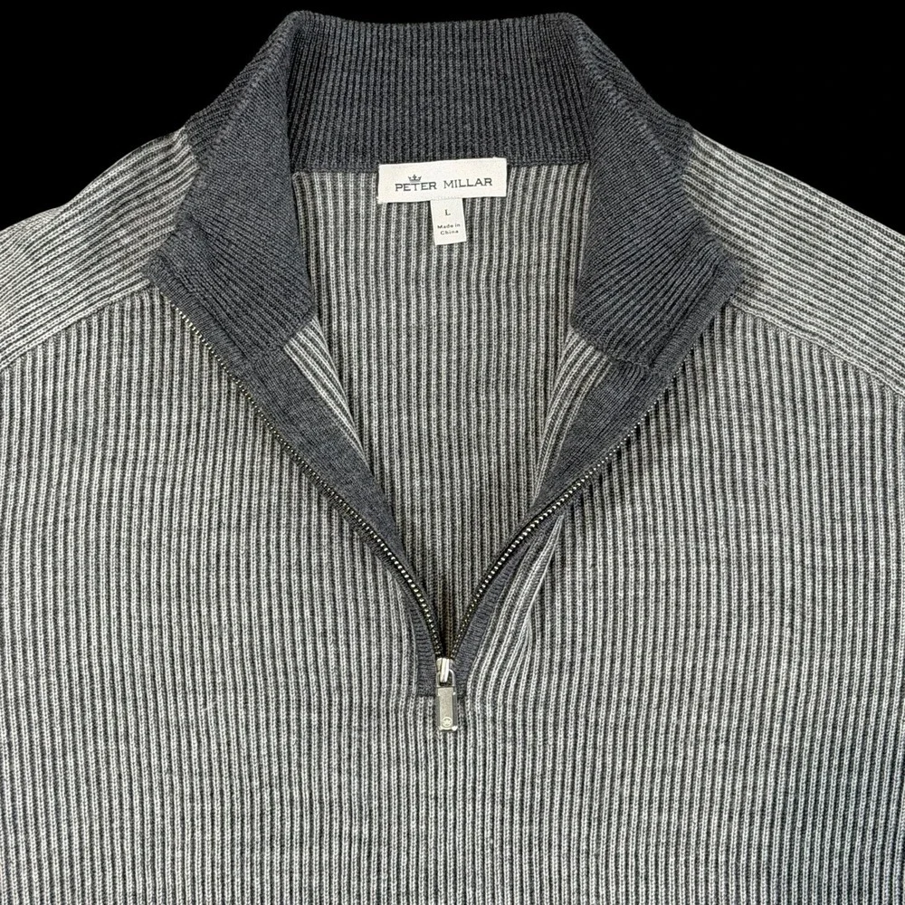 Peter Millar Men's Merino Wool Storm Overlook Rib 1/4 Zip Pullover Sweater Large